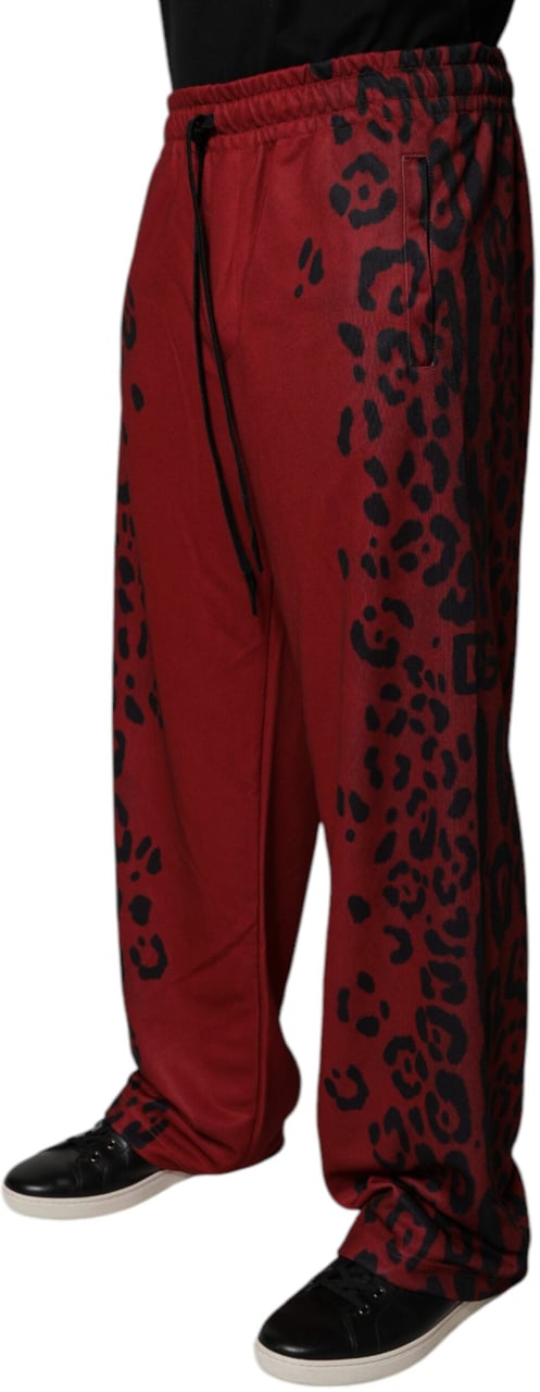 Dolce & Gabbana Red Leopard Print Polyester Men Jogger Pants Rood