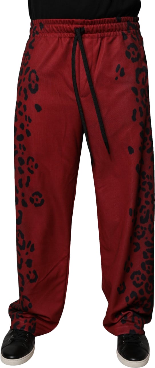 Dolce & Gabbana Red Leopard Print Polyester Men Jogger Pants Rood