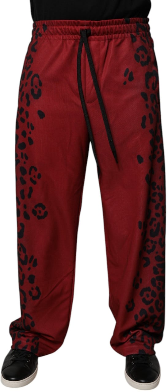 Dolce & Gabbana Red Leopard Print Polyester Men Jogger Pants Rood