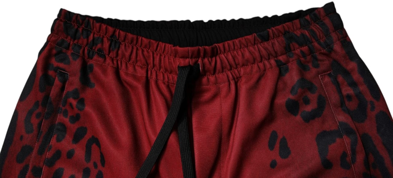 Dolce & Gabbana Red Leopard Print Polyester Men Jogger Pants Rood