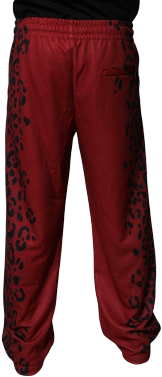 Dolce & Gabbana Red Leopard Print Polyester Men Jogger Pants Rood