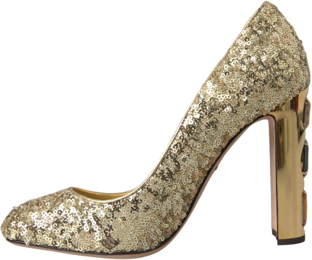 Dolce & Gabbana Gold Sequin Crystal Heels Pumps Shoes Wit
