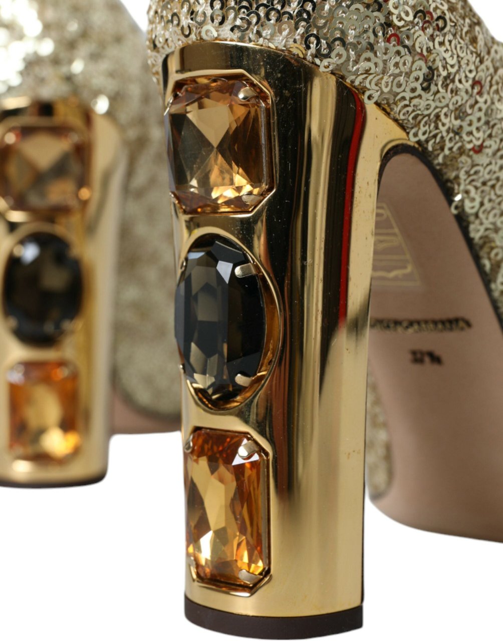Dolce & Gabbana Gold Sequin Crystal Heels Pumps Shoes Wit