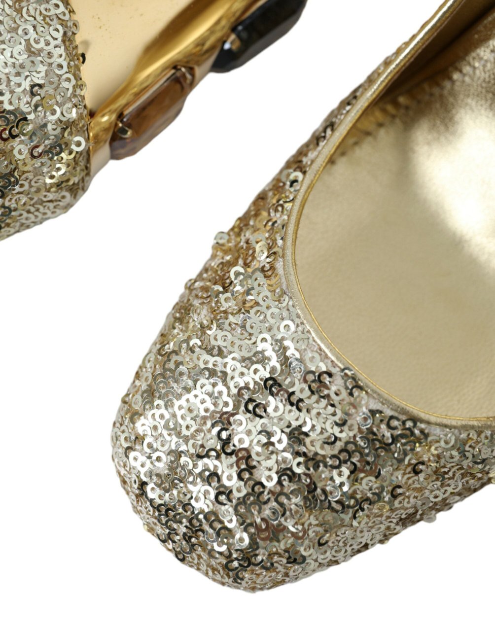 Dolce & Gabbana Gold Sequin Crystal Heels Pumps Shoes Wit