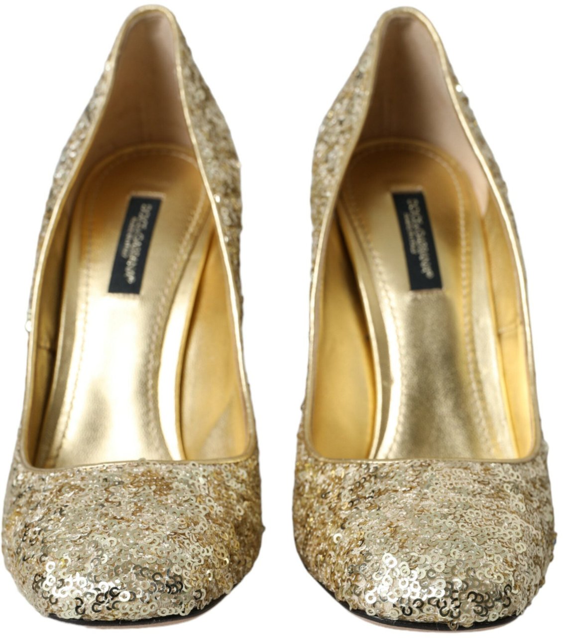 Dolce & Gabbana Gold Sequin Crystal Heels Pumps Shoes Wit