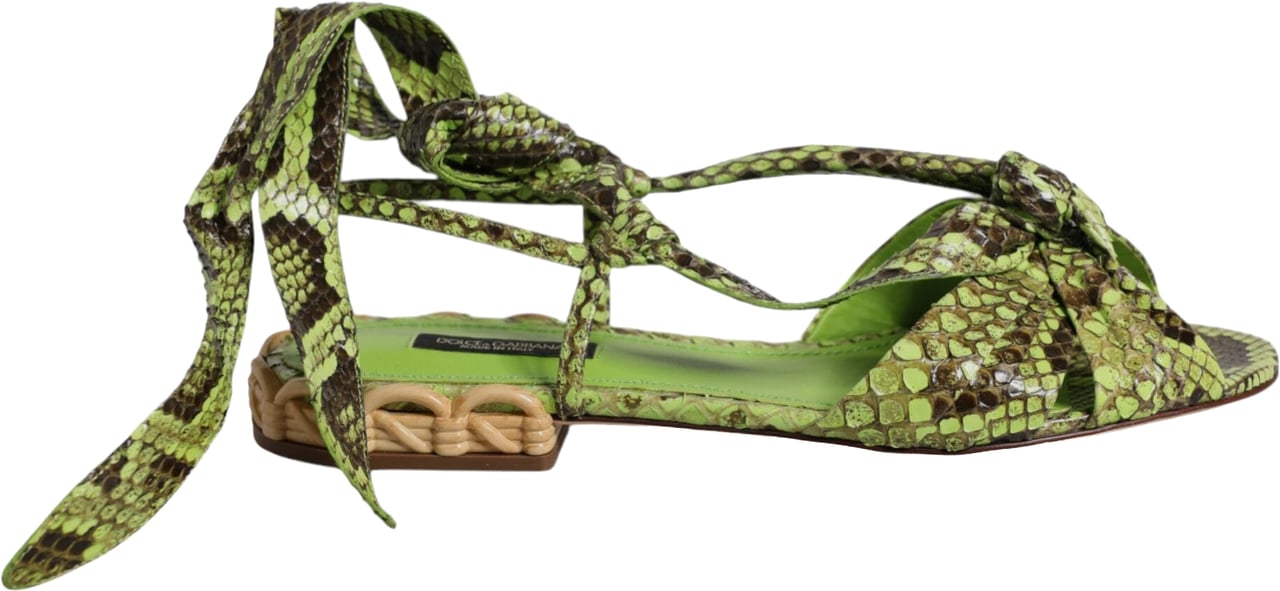 Dolce & Gabbana Green Animal Print Ankle Wrap Sandals Shoes Groen