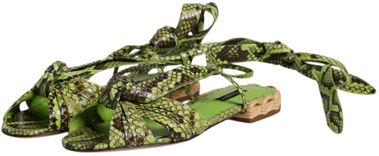 Dolce & Gabbana Green Animal Print Ankle Wrap Sandals Shoes Groen