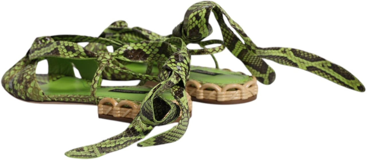 Dolce & Gabbana Green Animal Print Ankle Wrap Sandals Shoes Groen
