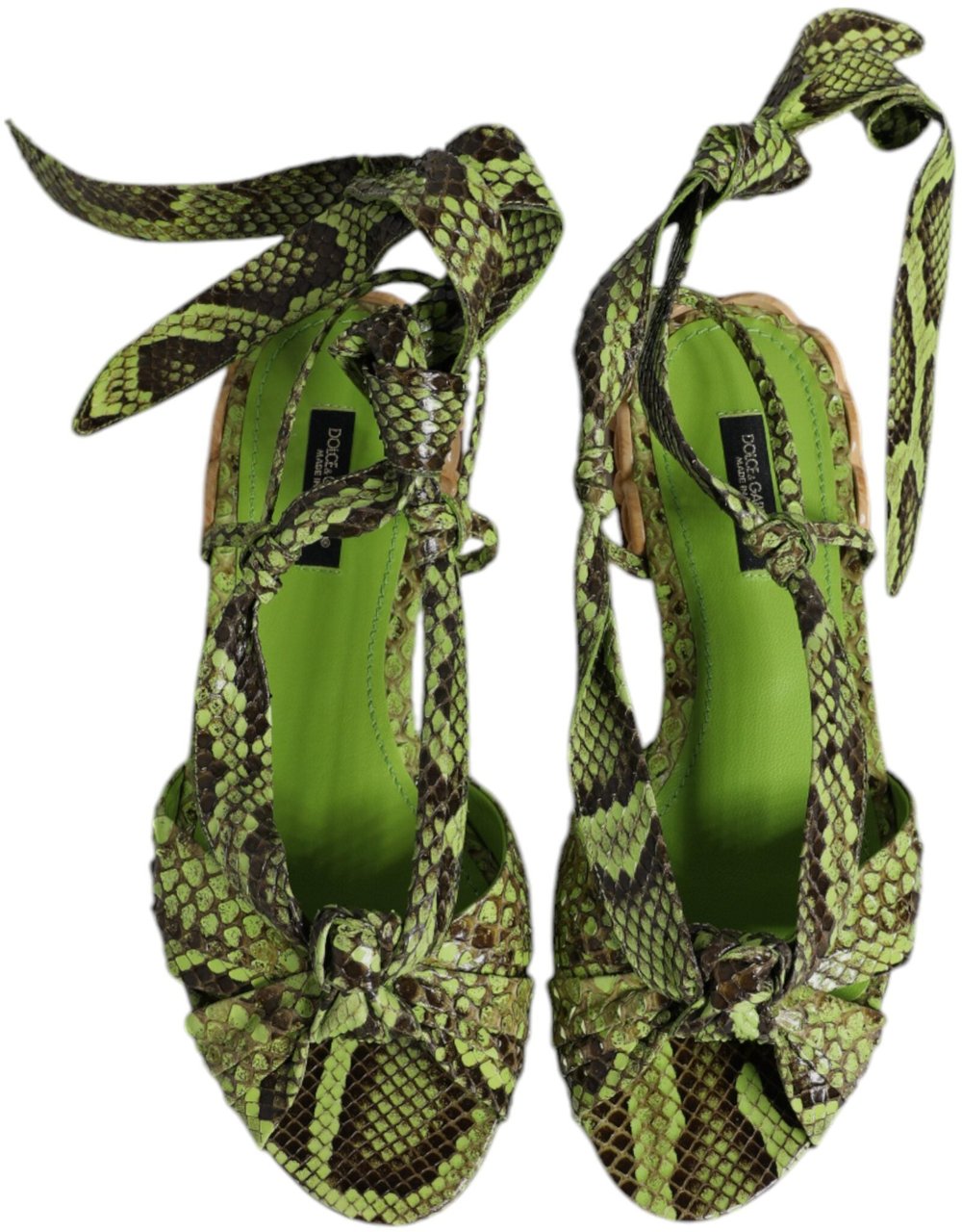 Dolce & Gabbana Green Animal Print Ankle Wrap Sandals Shoes Groen