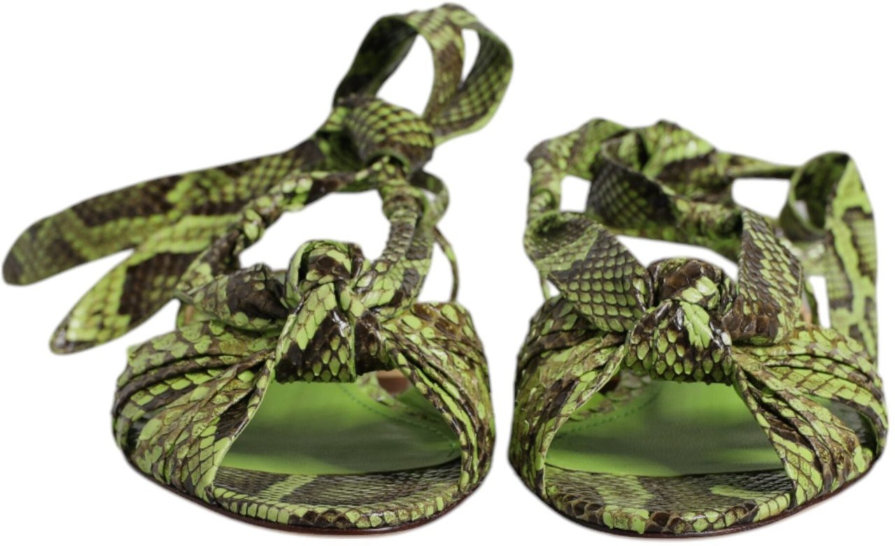 Dolce & Gabbana Green Animal Print Ankle Wrap Sandals Shoes Groen
