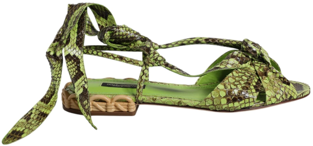 Dolce & Gabbana Green Animal Print Ankle Wrap Sandals Shoes Groen