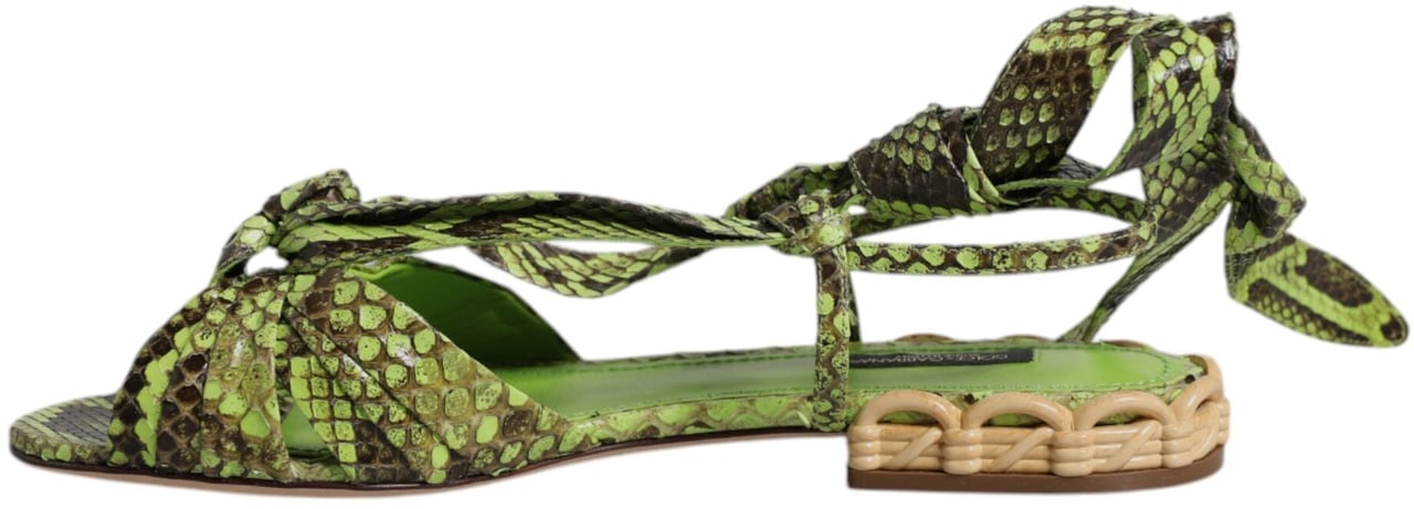 Dolce & Gabbana Green Animal Print Ankle Wrap Sandals Shoes Groen