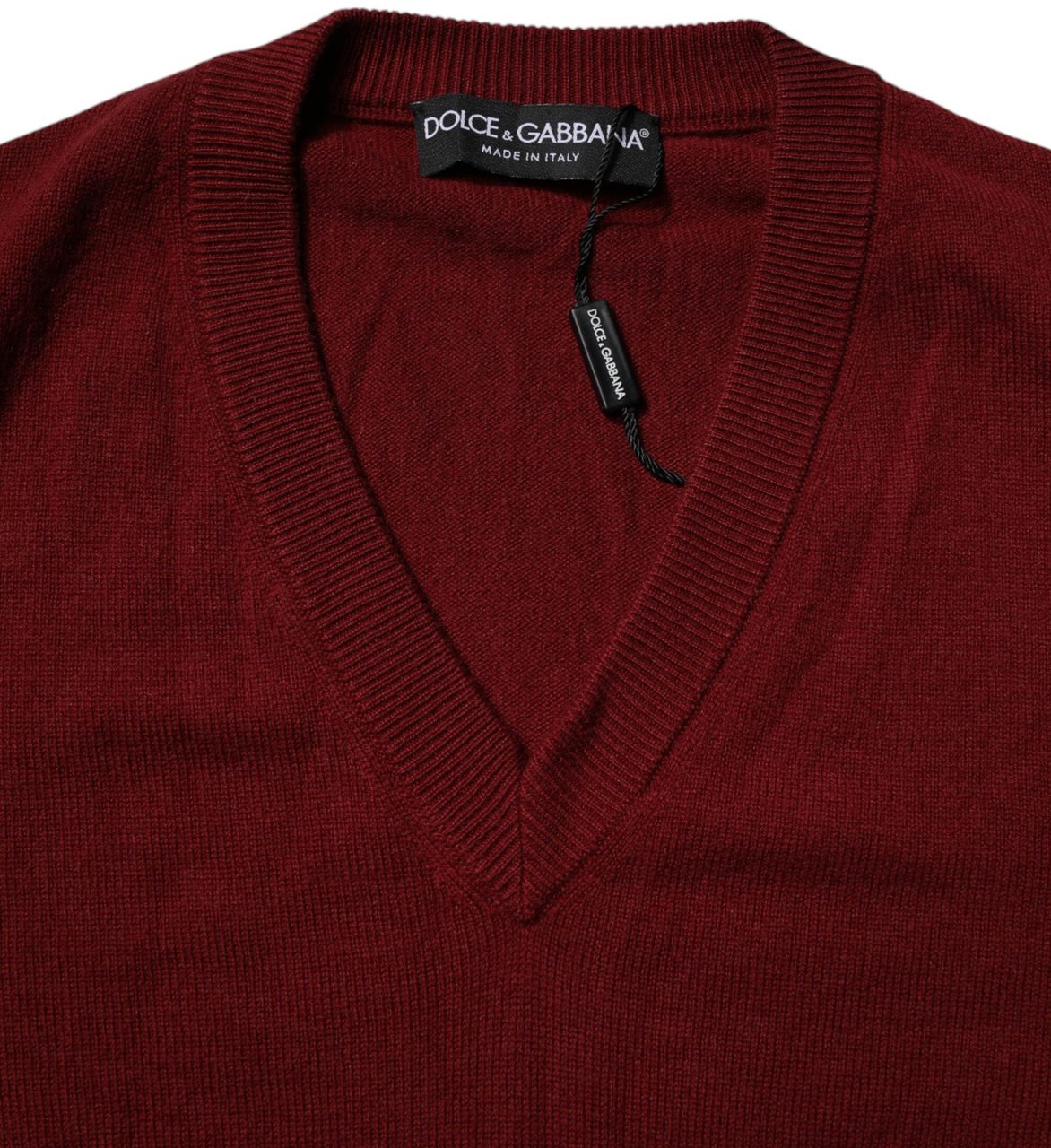 Dolce & Gabbana Maroon Cashmere V-neck Men Pullover Sweater Maroon