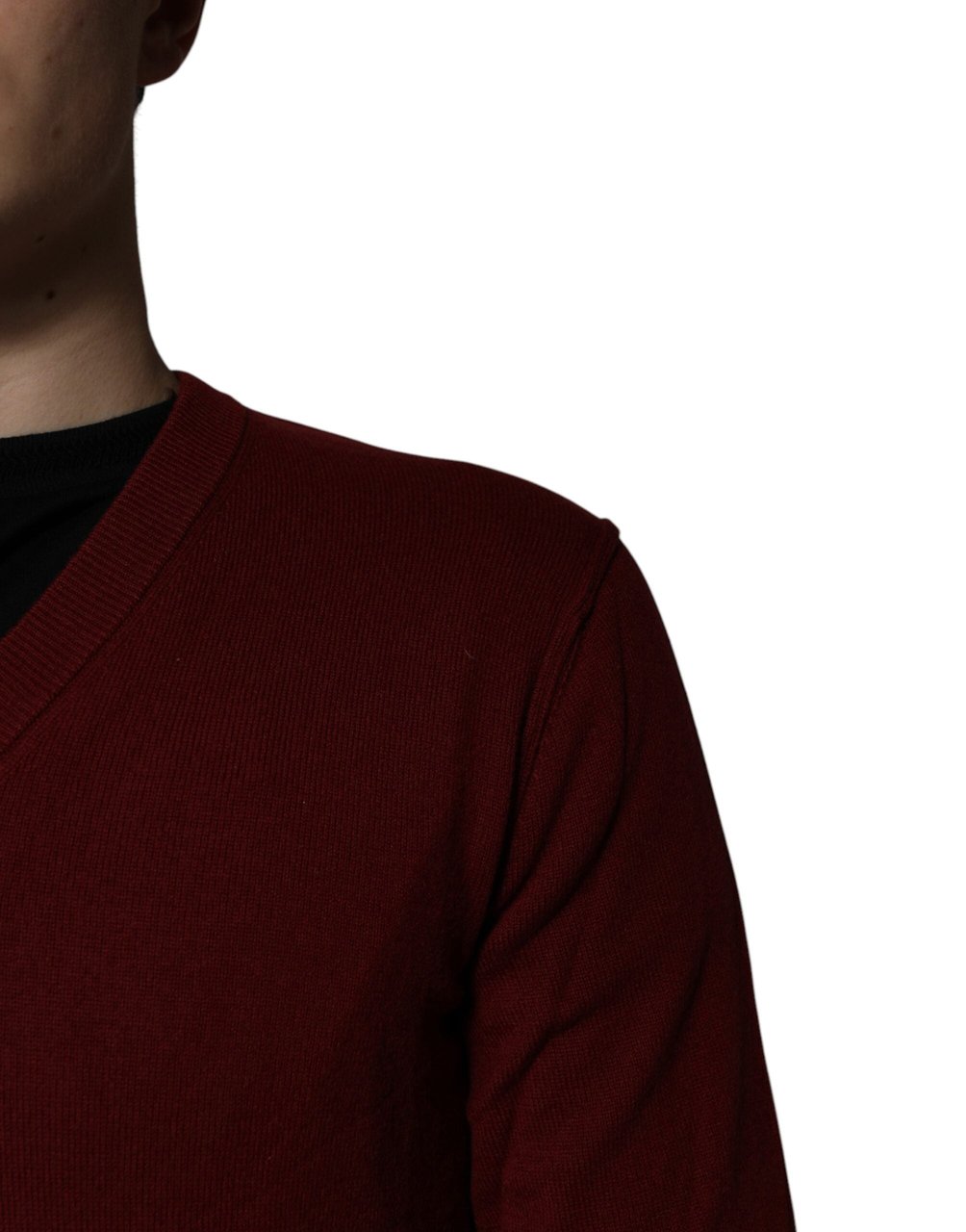 Dolce & Gabbana Maroon Cashmere V-neck Men Pullover Sweater Maroon