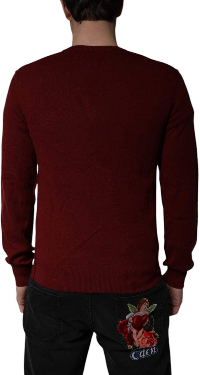 Dolce & Gabbana Maroon Cashmere V-neck Men Pullover Sweater Maroon