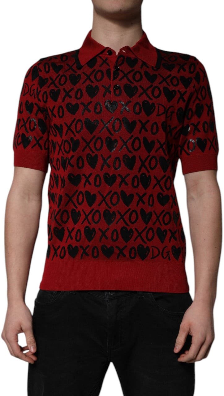 Dolce & Gabbana Red Cotton XOXO Collared Polo T-shirt Rood