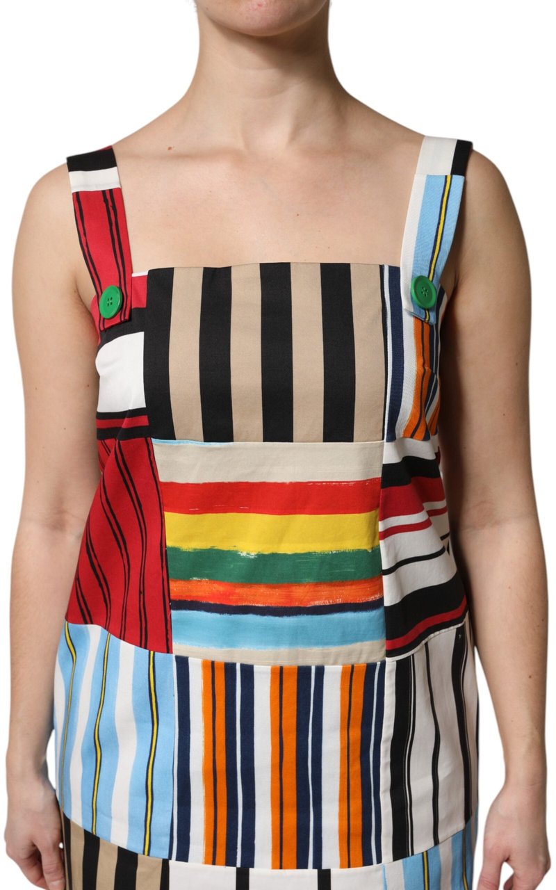 Dolce & Gabbana Multicolor Cotton Stripe Sleeveless Dress Divers