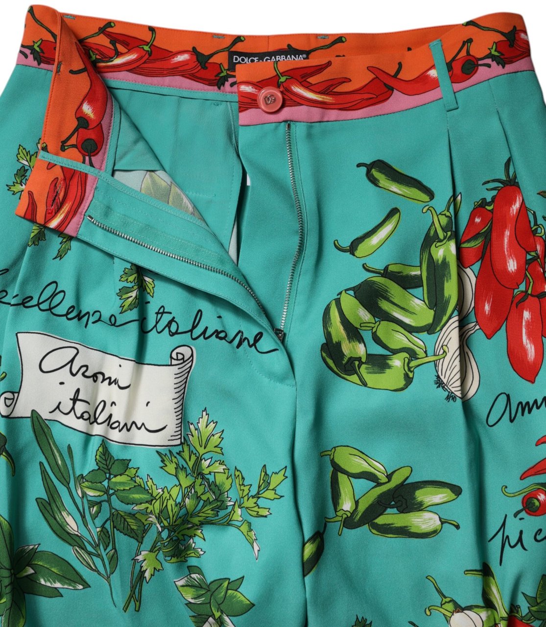 Dolce & Gabbana Green Silk Printed Straight Pants Groen