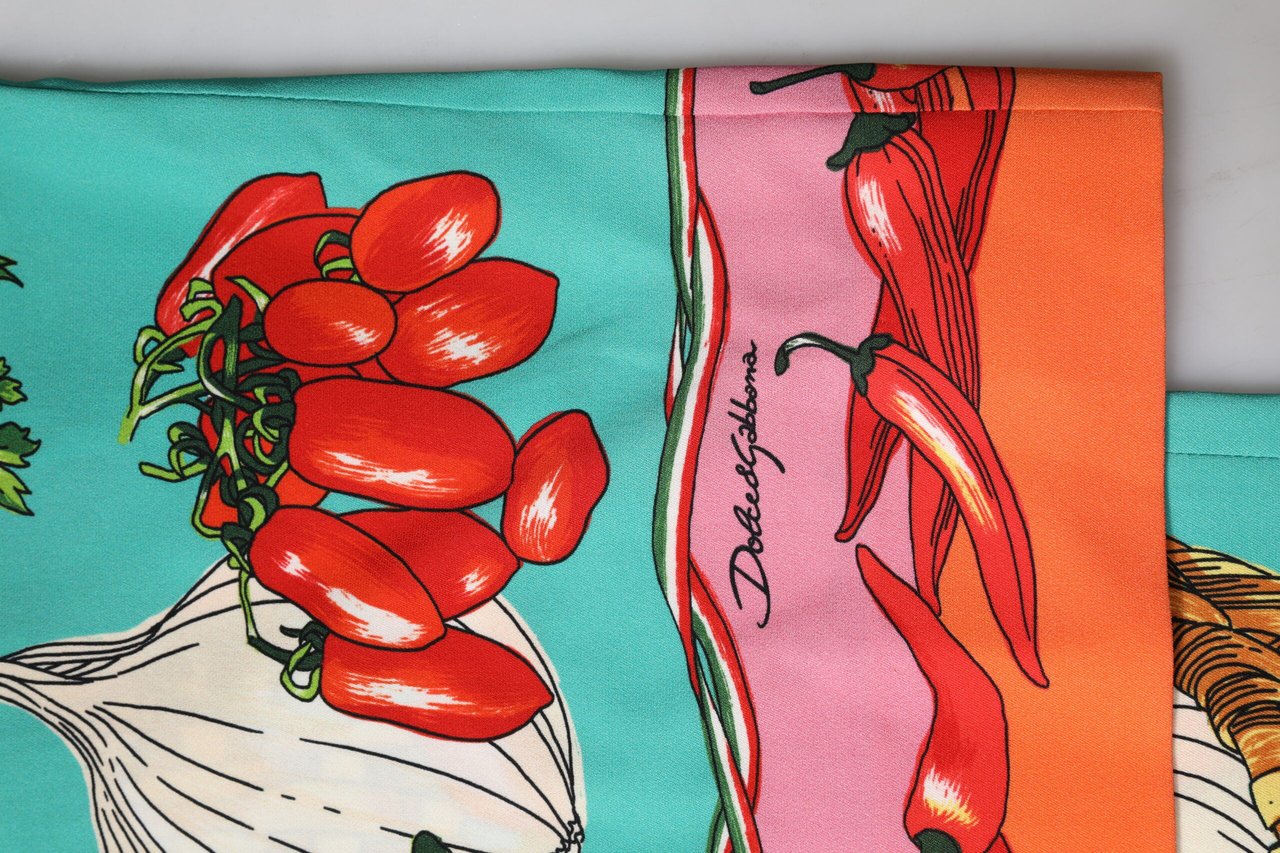 Dolce & Gabbana Green Silk Printed Straight Pants Groen