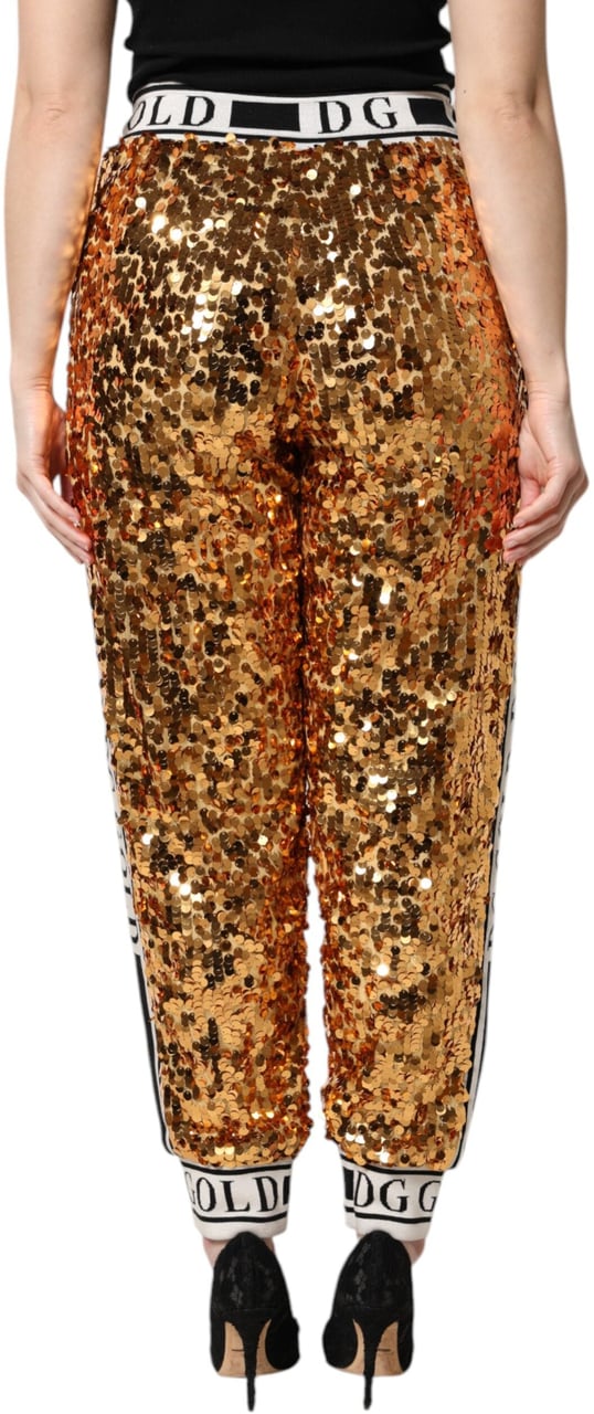Dolce & Gabbana Metallic Gold DG Logo Sequined Jogger Pants Goud