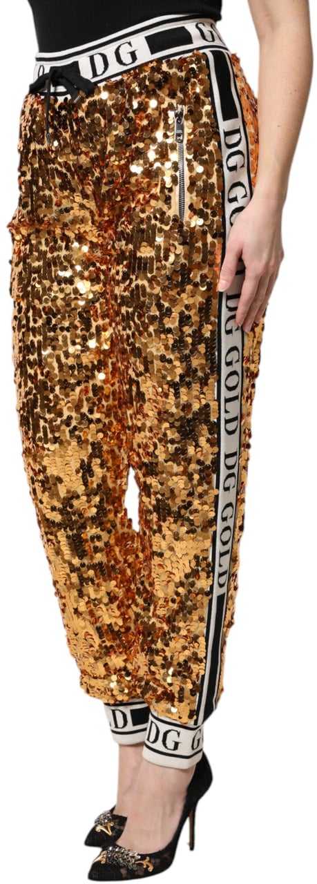 Dolce & Gabbana Metallic Gold DG Logo Sequined Jogger Pants Goud