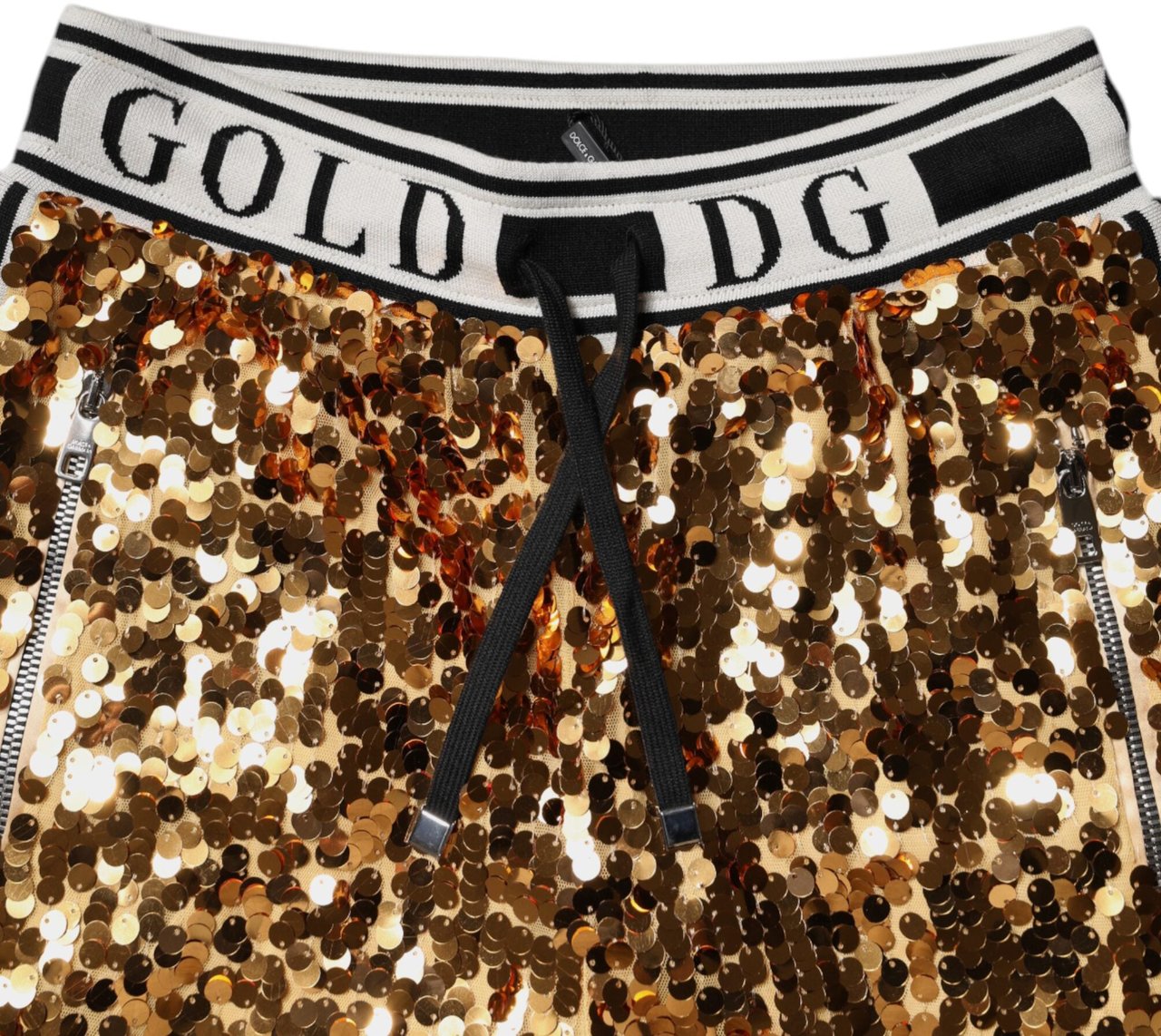 Dolce & Gabbana Metallic Gold DG Logo Sequined Jogger Pants Goud