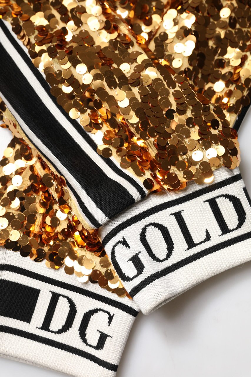Dolce & Gabbana Metallic Gold DG Logo Sequined Jogger Pants Goud