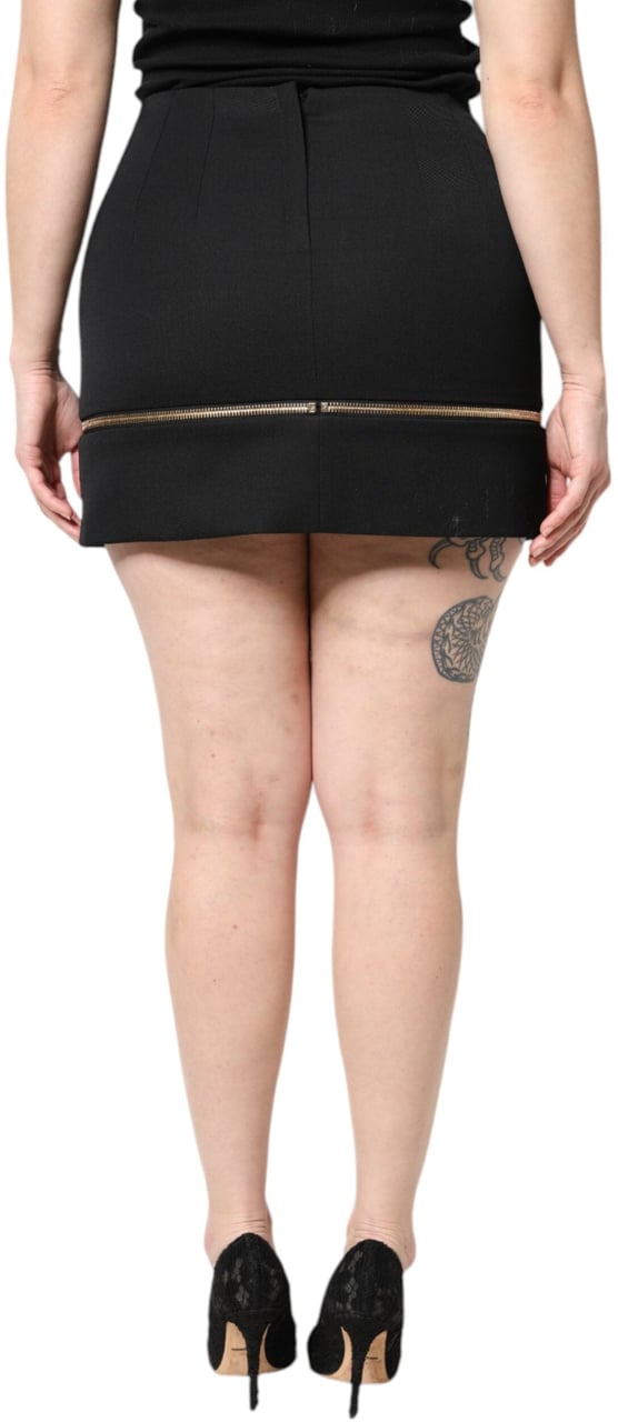 Dolce & Gabbana Black Virgin Wool High Waisted Mini Skirt Zwart