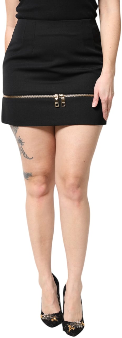 Dolce & Gabbana Black Virgin Wool High Waisted Mini Skirt Zwart