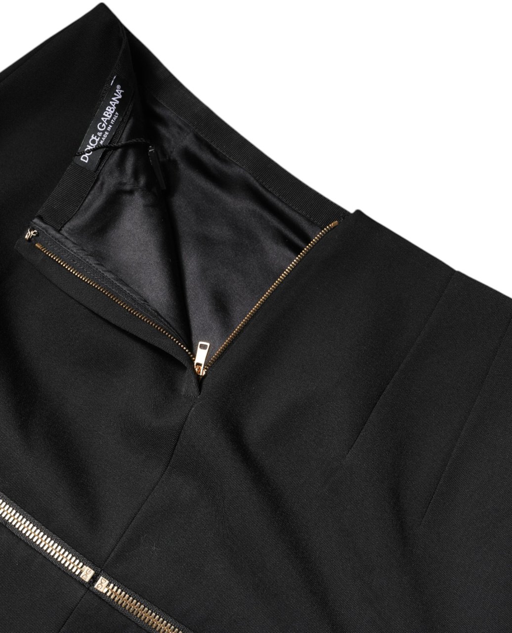 Dolce & Gabbana Black Virgin Wool High Waisted Mini Skirt Zwart