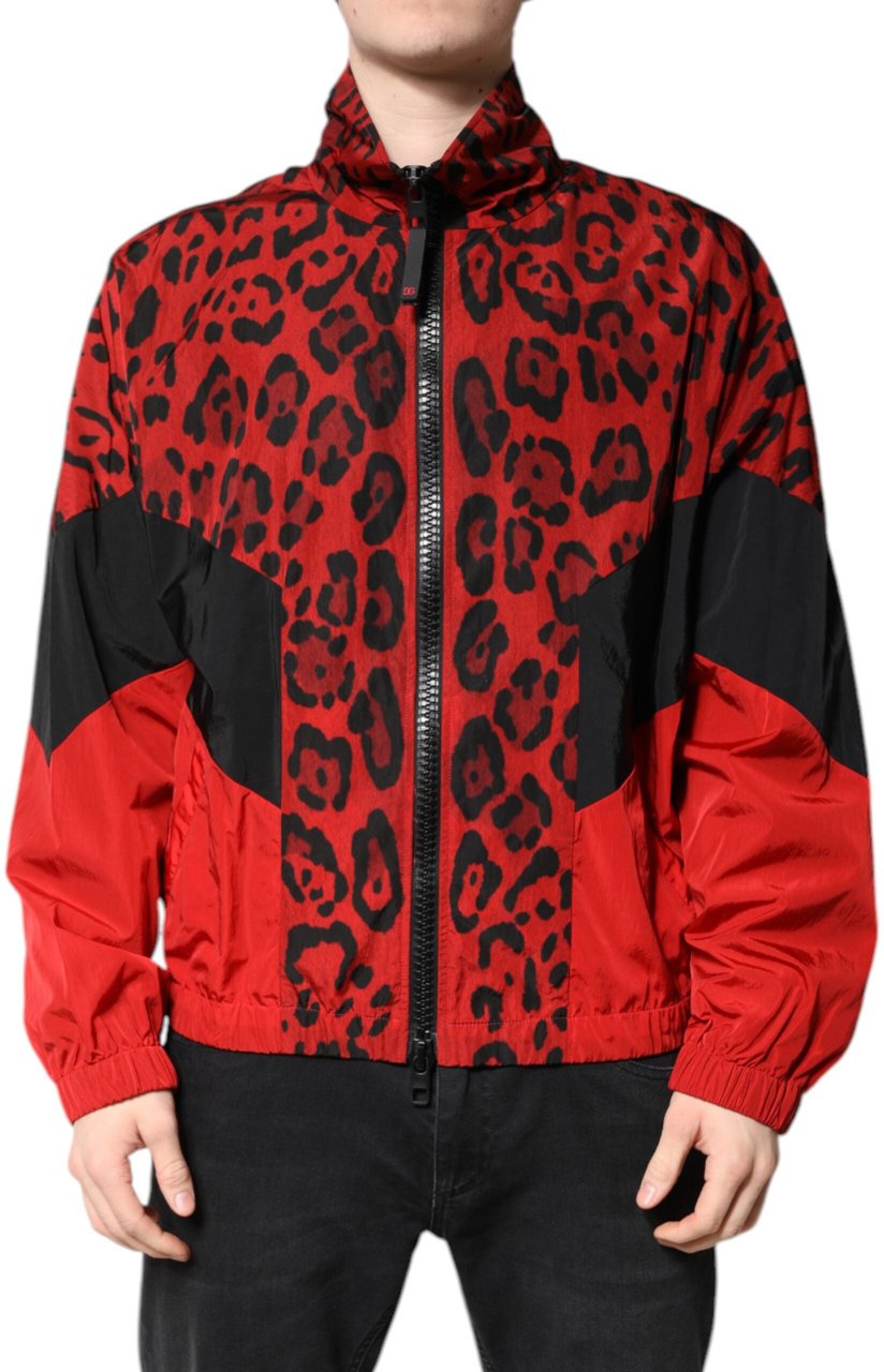 Dolce & Gabbana Red Leopard Nylon Bomber Full Zip Jacket Dierenprint