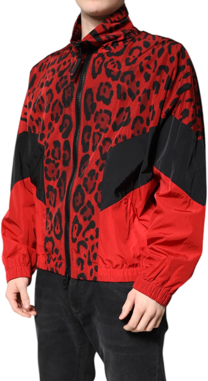 Dolce & Gabbana Red Leopard Nylon Bomber Full Zip Jacket Dierenprint