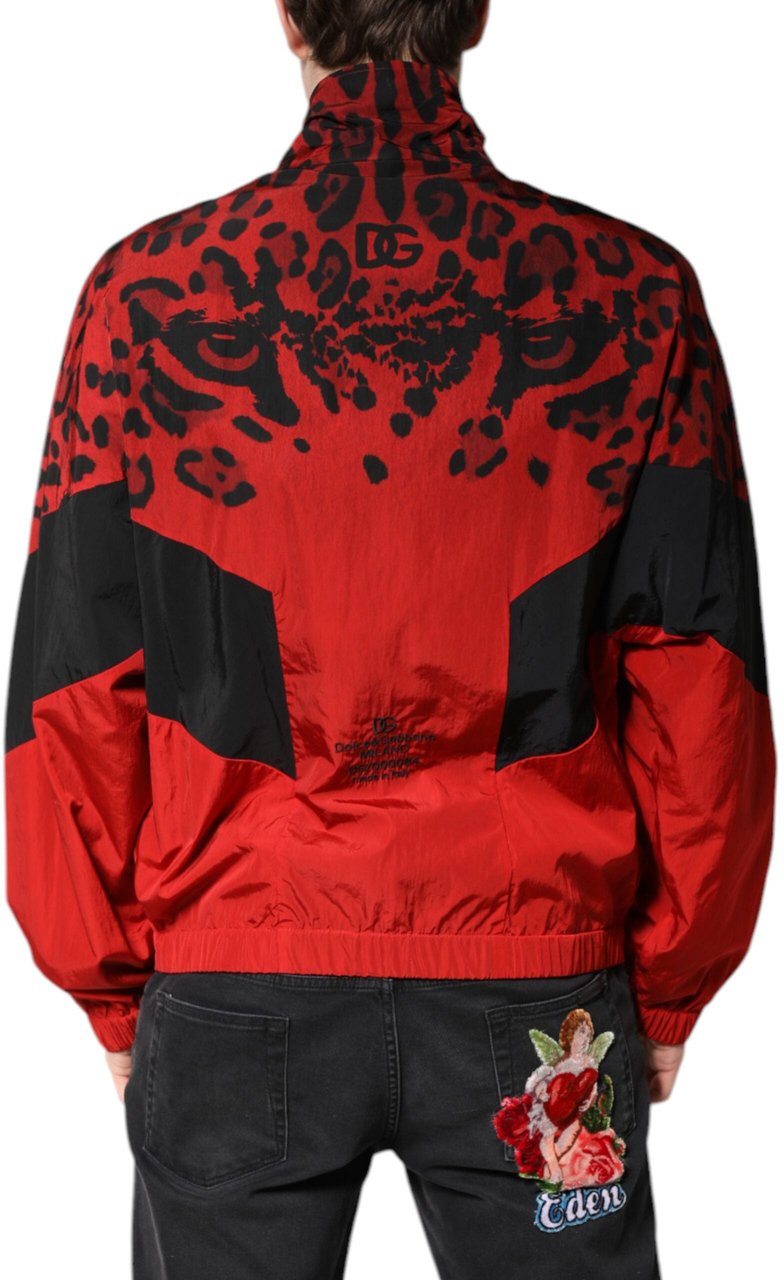 Dolce & Gabbana Red Leopard Nylon Bomber Full Zip Jacket Dierenprint