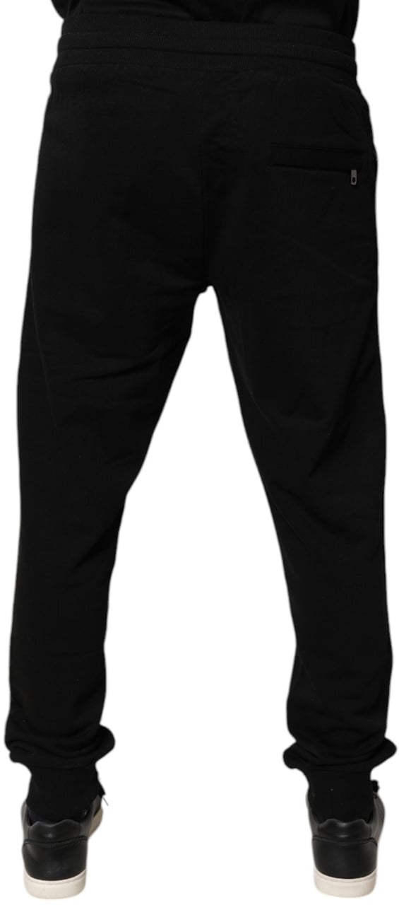 Dolce & Gabbana Black Cotton Mid Waist Jogger Sweatpants Pants Zwart