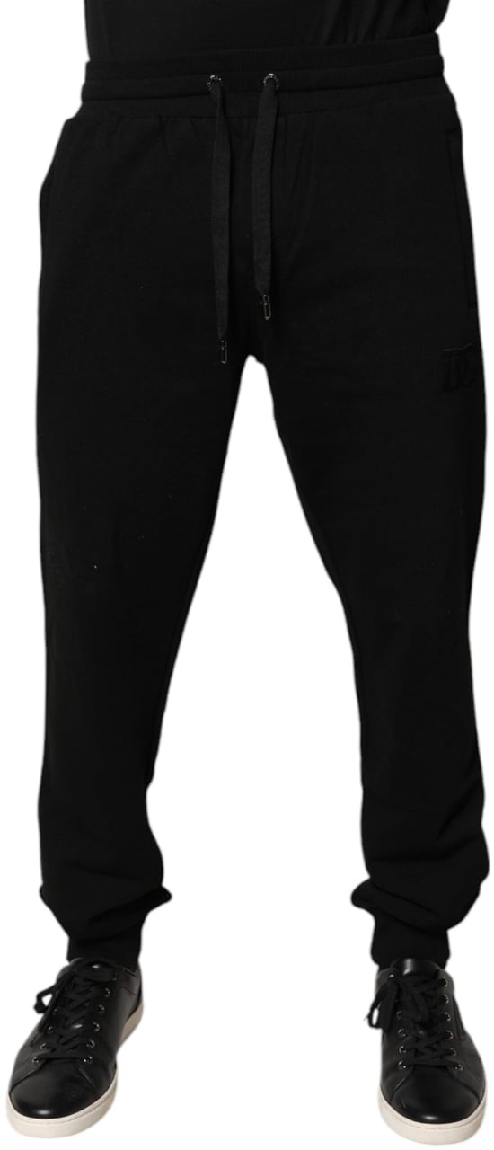 Dolce & Gabbana Black Cotton Mid Waist Jogger Sweatpants Pants Zwart