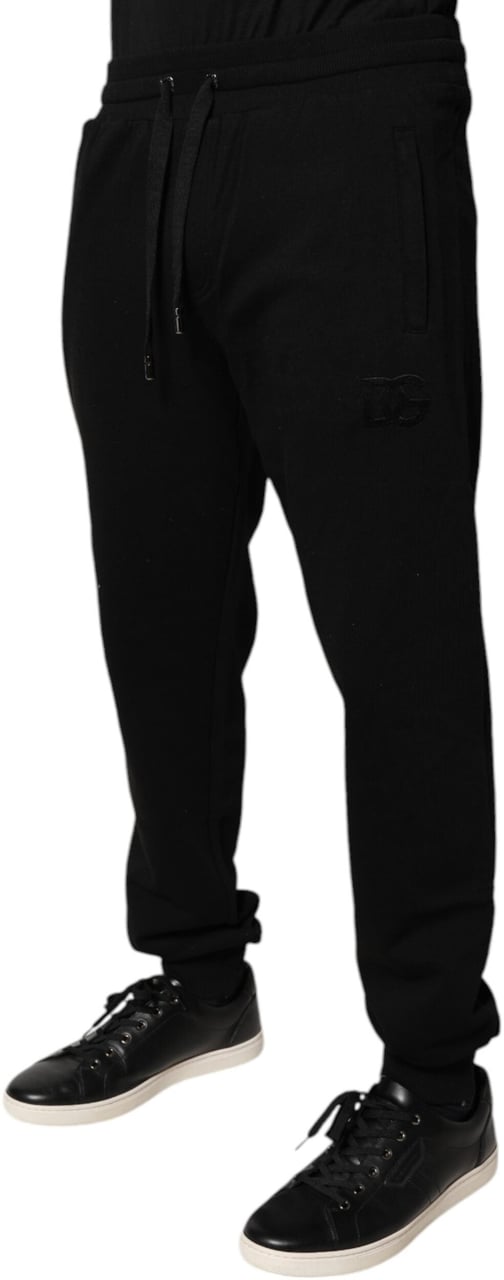 Dolce & Gabbana Black Cotton Mid Waist Jogger Sweatpants Pants Zwart