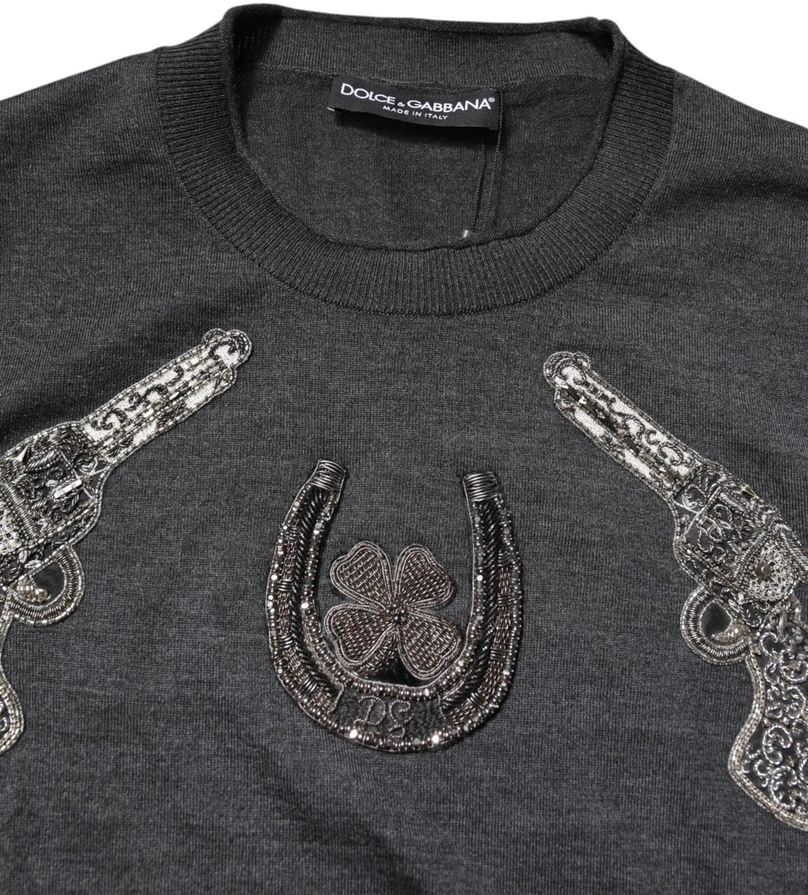Dolce & Gabbana Gray Embroidery Knit Men Pullover Sweater Grijs
