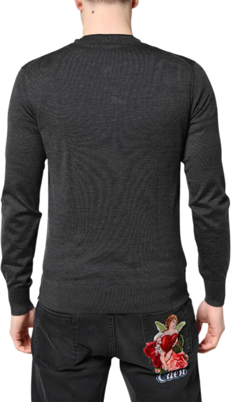 Dolce & Gabbana Gray Embroidery Knit Men Pullover Sweater Grijs