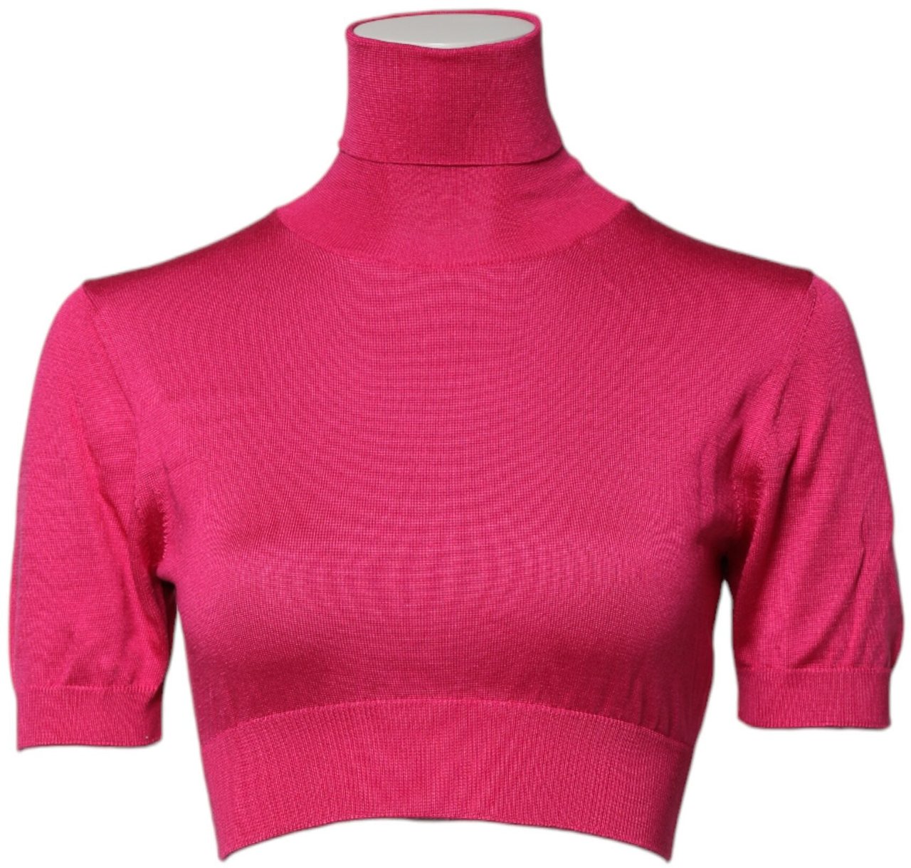 Dolce & Gabbana Pink Silk Knitted Turtleneck Cropped Top Roze