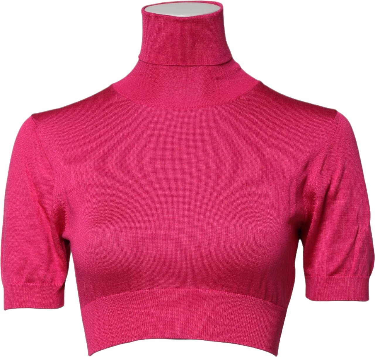 Dolce & Gabbana Pink Silk Knitted Turtleneck Cropped Top Roze