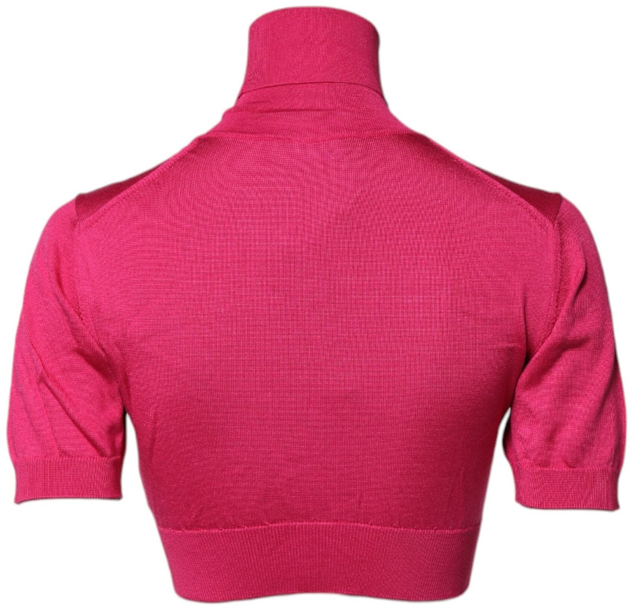 Dolce & Gabbana Pink Silk Knitted Turtleneck Cropped Top Roze