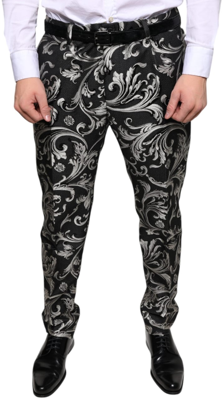 Dolce & Gabbana Black Jacquard Skinny Dress Pants Zwart