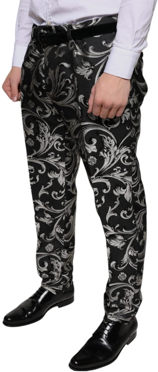 Dolce & Gabbana Black Jacquard Skinny Dress Pants Zwart