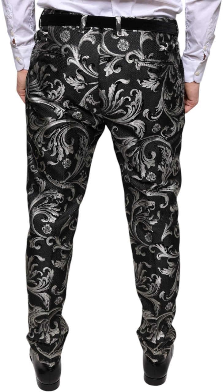 Dolce & Gabbana Black Jacquard Skinny Dress Pants Zwart