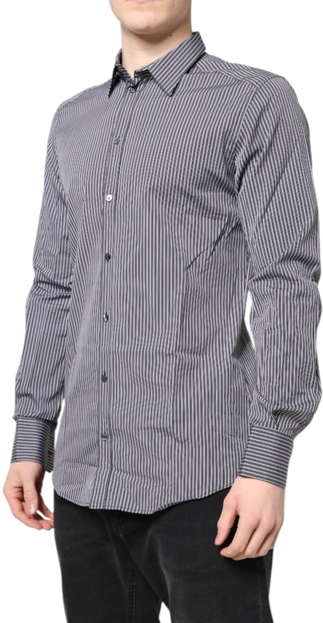 Dolce & Gabbana Black White Striped GOLD Formal Dress Shirt Divers