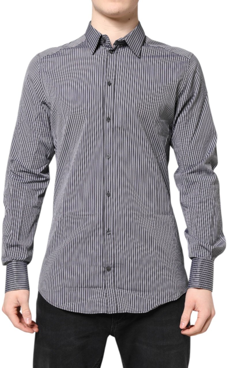 Dolce & Gabbana Black White Striped GOLD Formal Dress Shirt Divers