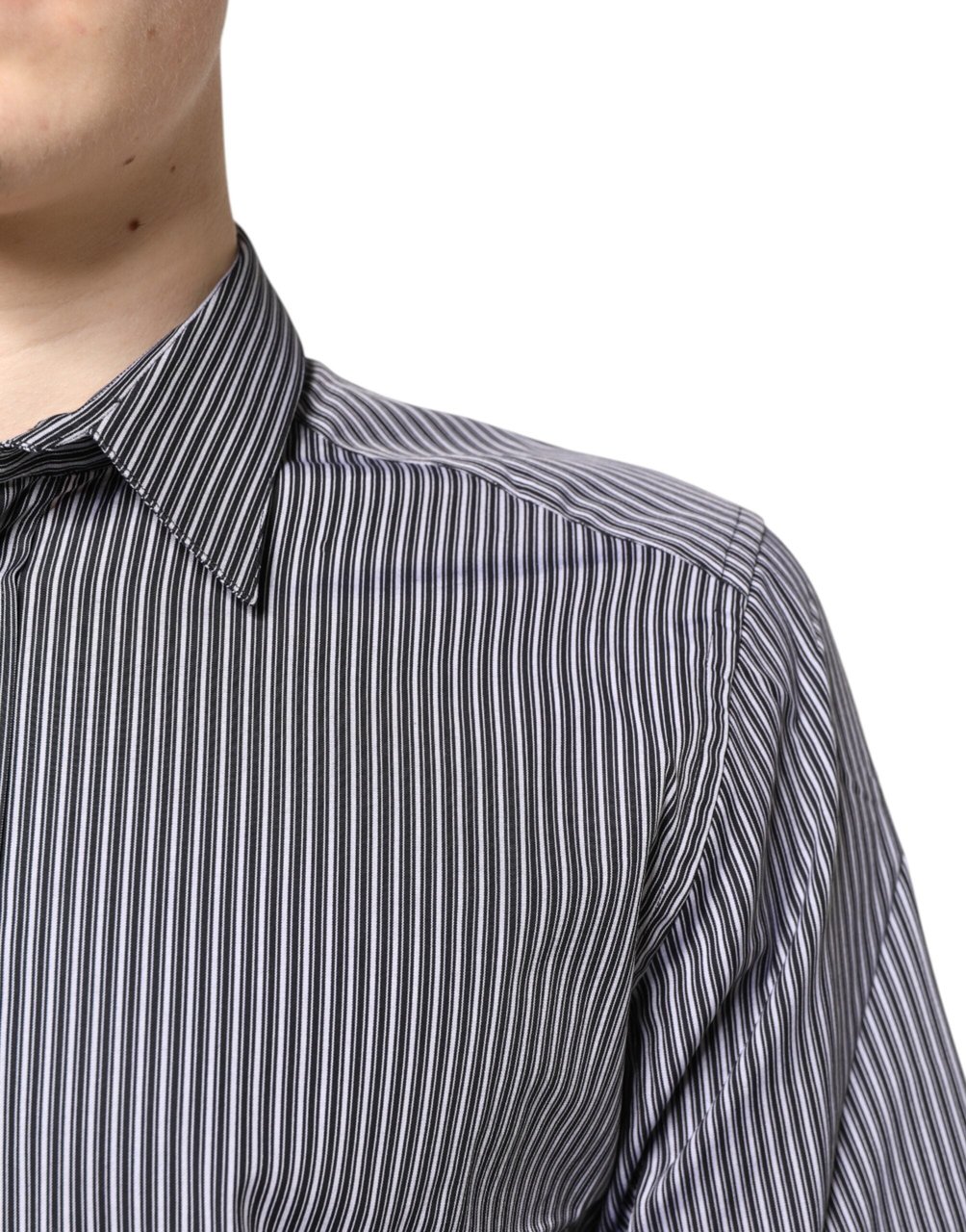 Dolce & Gabbana Black White Striped GOLD Formal Dress Shirt Divers