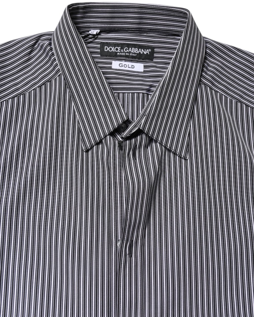 Dolce & Gabbana Black White Striped GOLD Formal Dress Shirt Divers