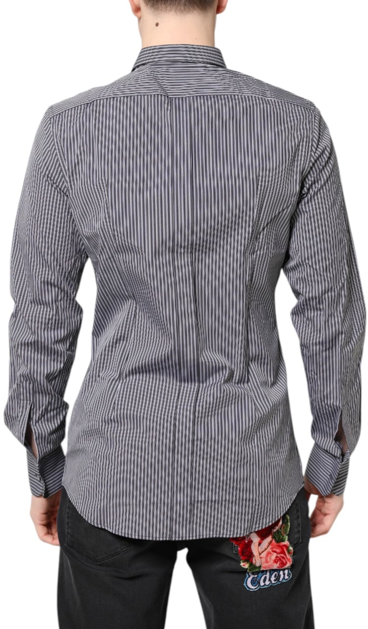 Dolce & Gabbana Black White Striped GOLD Formal Dress Shirt Divers