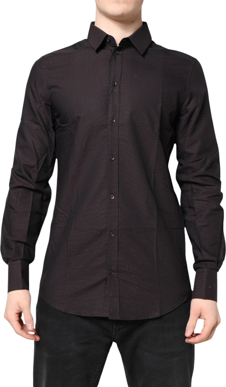 Dolce & Gabbana Maroon Jacquard Cotton GOLD Men Dress Shirt Maroon